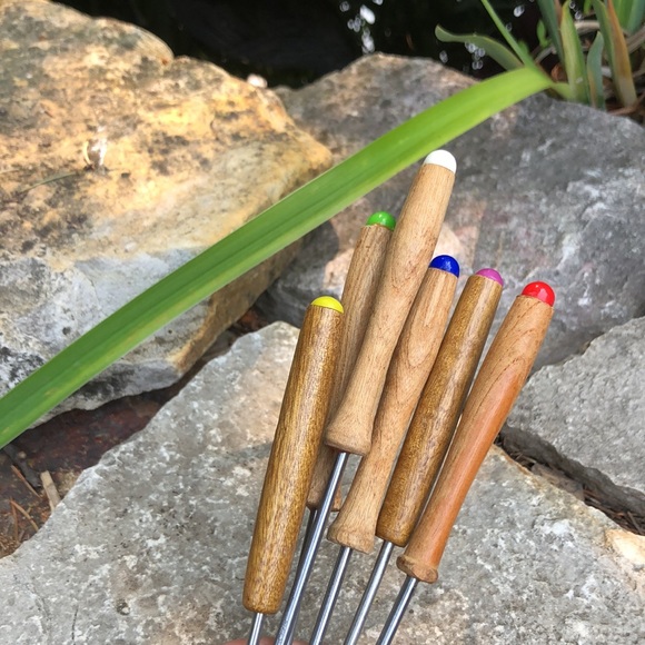 Set of Six Gently Used Fondue Forks-Wooden Handles-Vintage - Picture 9 of 13